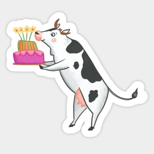 Cow with Cake Sticker